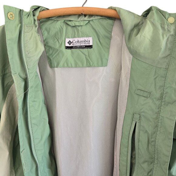Columbia Womens XL Green Outdoor Hooded Rain Jacket Zip Front - Picture 7 of 16